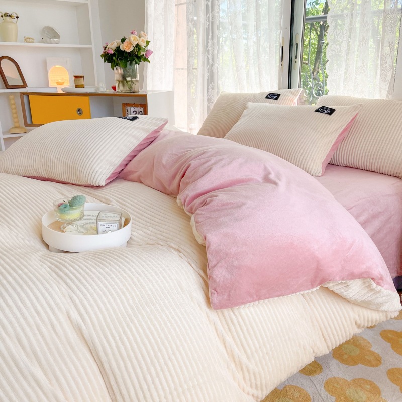 Class A Milk Fiber Four-Piece Set Wholesale Fleece-Lined Bed Three-Piece Set Coral Fleece Bed Sheet Quilt Cover Flannel