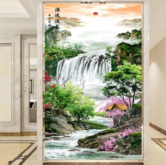 满钻钻石画客厅新款diy点钻十字绣源远流长迎客松挂画山水画