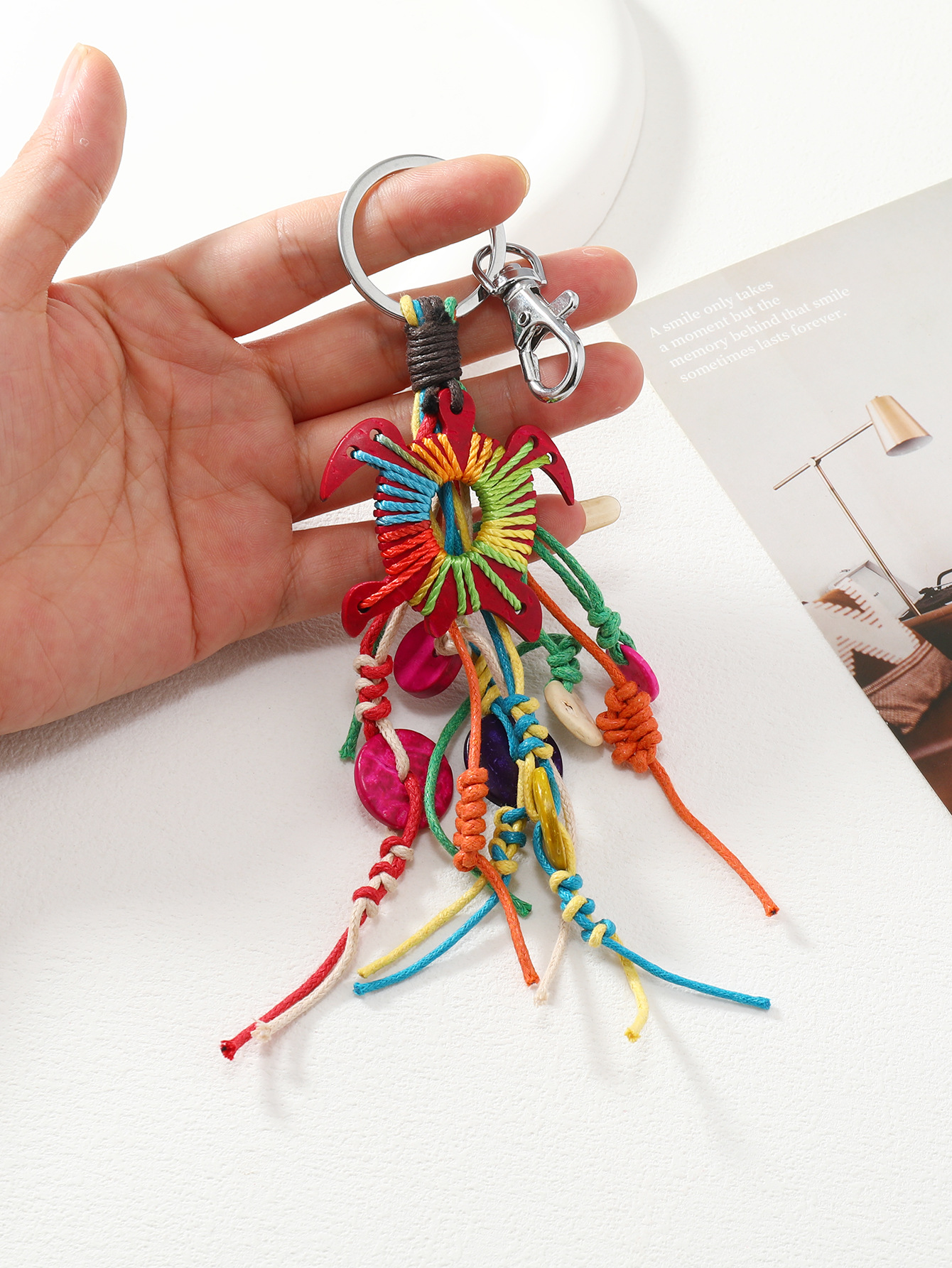 新款手工编织彩虹流苏钥匙扣挂件配饰北欧风波西米亚欧美挂饰汽车