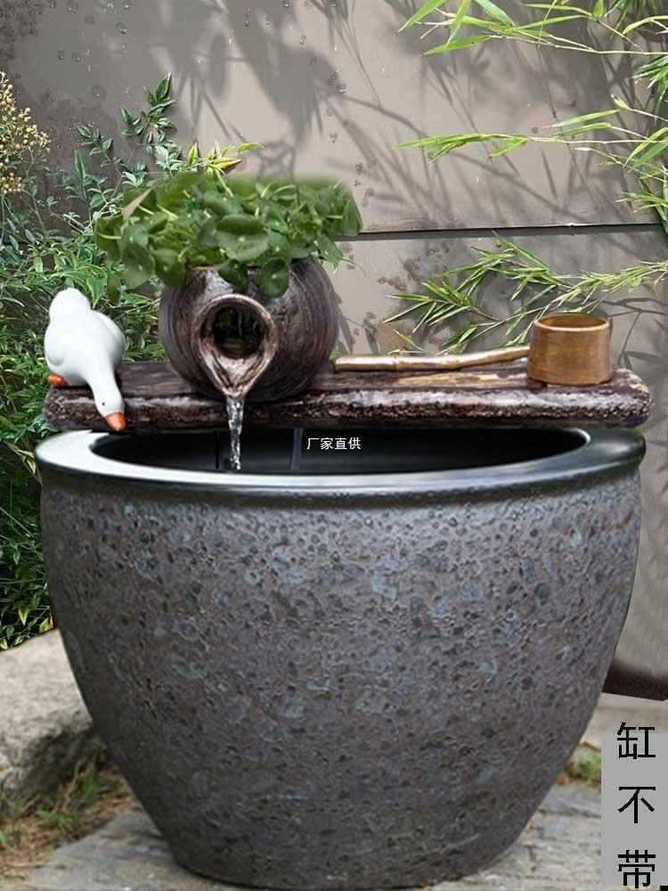 鱼缸陶罐流水循环过滤陶瓷摆件水缸石槽水景庭院搭配造景装饰摆件