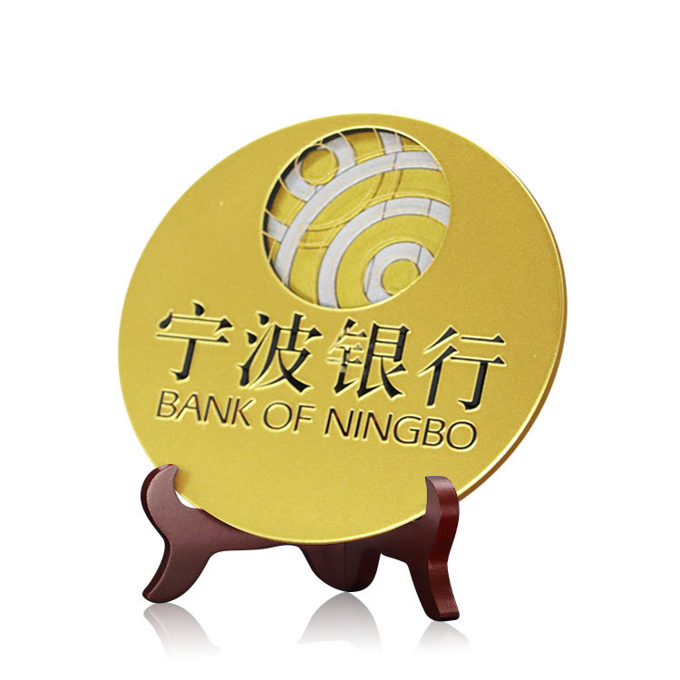 宁波银行行庆纪念品水晶彩绘圆盘办公桌摆件银行礼品随手礼定制