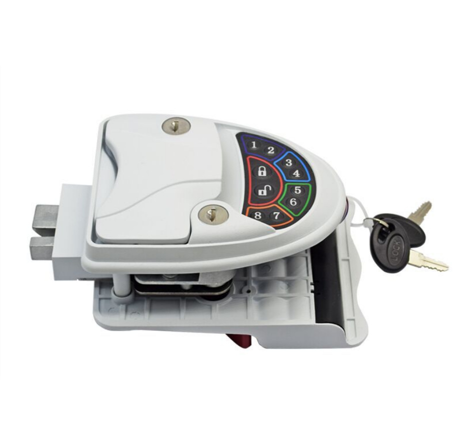 跨境新款房车密码电子锁白色金属遥控按键密码多功能汽车改装门锁