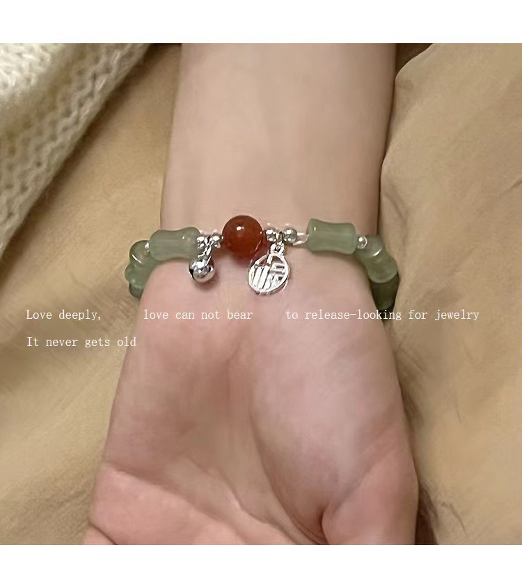 Chinese Style Safety Buckle Bracelet Women's Imitation Hetian Jade Bracelet Crystal String Beads Flower Bracelet Female Gift Girlfriends Bracelet