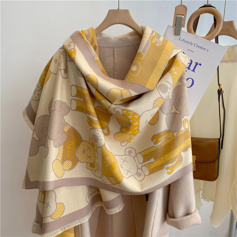 Cute Cartoon Bear Scarf for Women Winter 2022 New Artificial Cashmere Scarf Factory Stall Wholesale Thickened Shawl