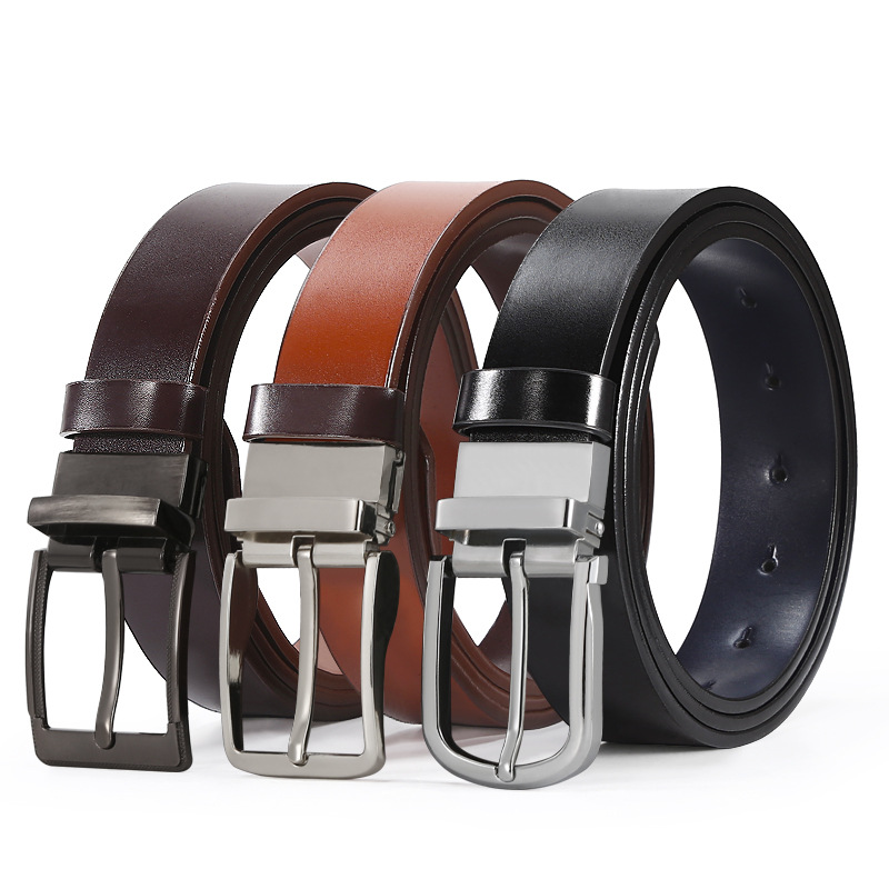 new men‘s alloy pin buckle two-layer cowhide belt casual all-match double-sided leather business men‘s belt wholesale