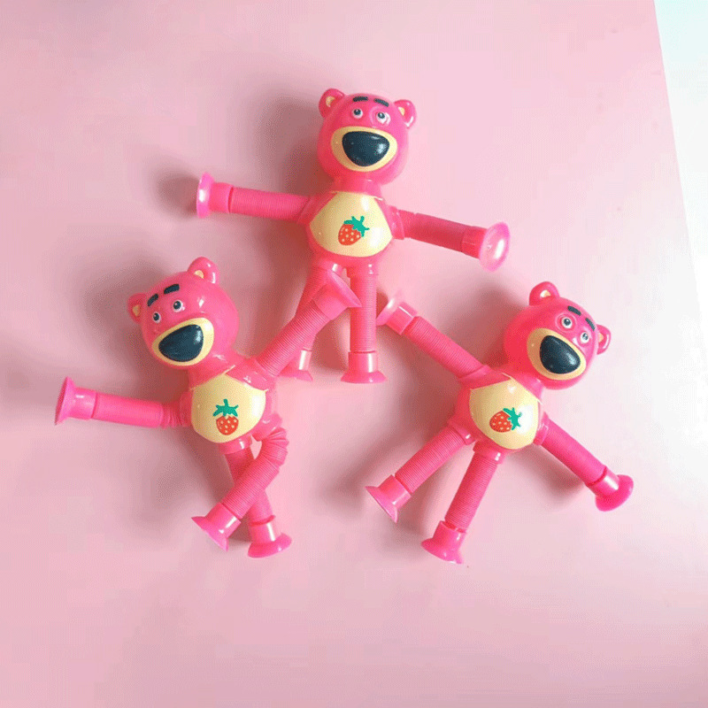 Cross-Border New Educational Decompression Strawberry Bear Doll Pull Tube Cute Variety Modeling Luminous Decompression Toy