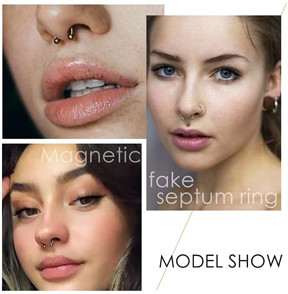 穿刺不锈钢磁性假鼻钉 马蹄形环钛钢人造鼻环非穿孔鼻箍环鼻饰品