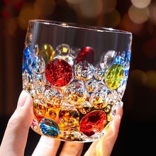 手工彩绘圆点玻璃洋酒杯创意彩色珠点水晶威士忌杯ins轻奢网红杯