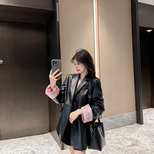 黑色西装皮衣外套女2024春秋新款设计感宽松显瘦翻袖气质流行上衣