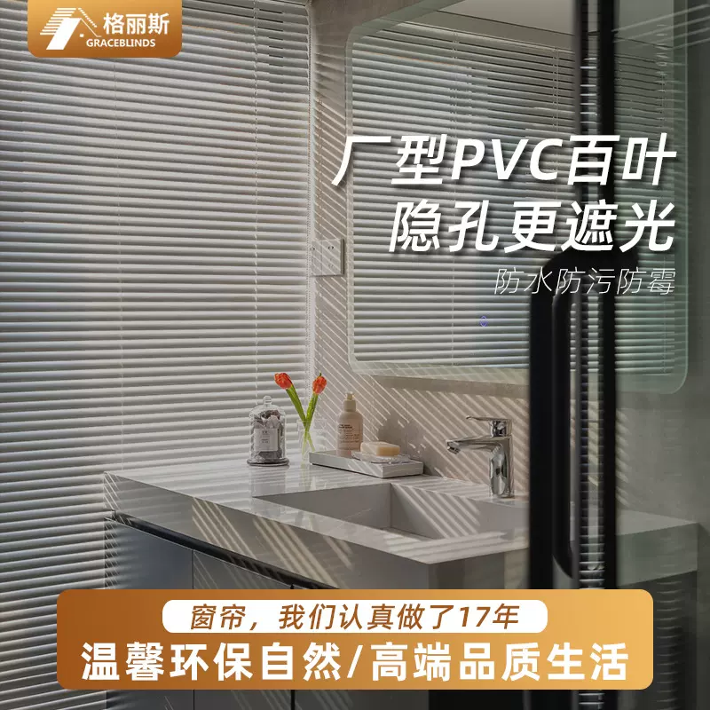 PVC百叶窗帘免打孔安装办公室遮光遮阳卫生间卷拉式升降卷帘