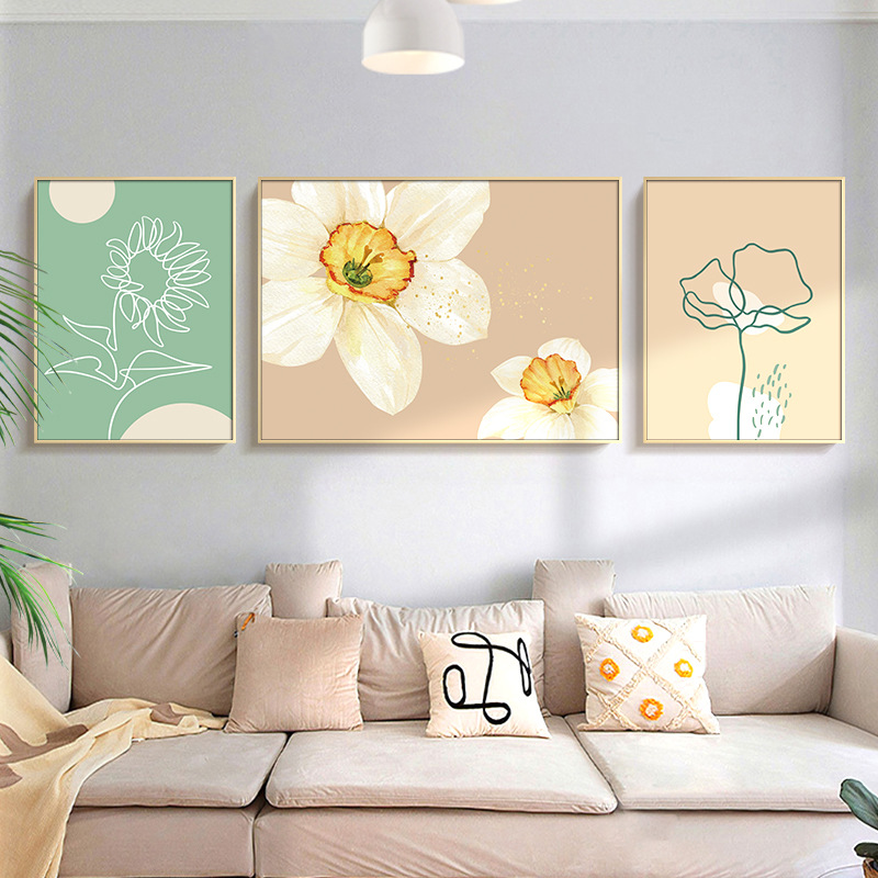 现代客厅装饰画向日葵北欧风墙画清新沙发背景墙壁画三联挂画批发