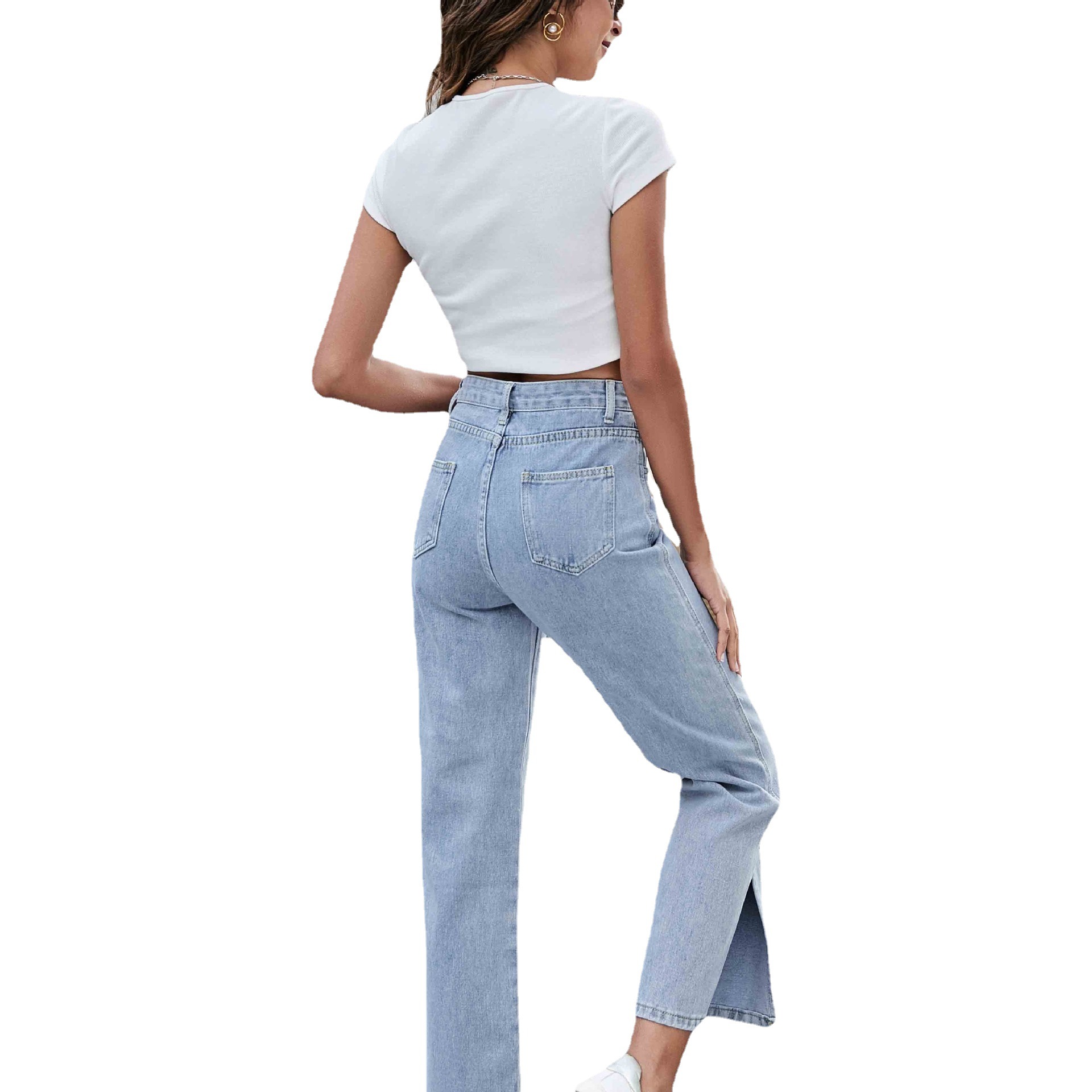 c003速卖通亚马逊ebay欧美外贸春夏新休闲侧开叉新潮牛仔裤现货