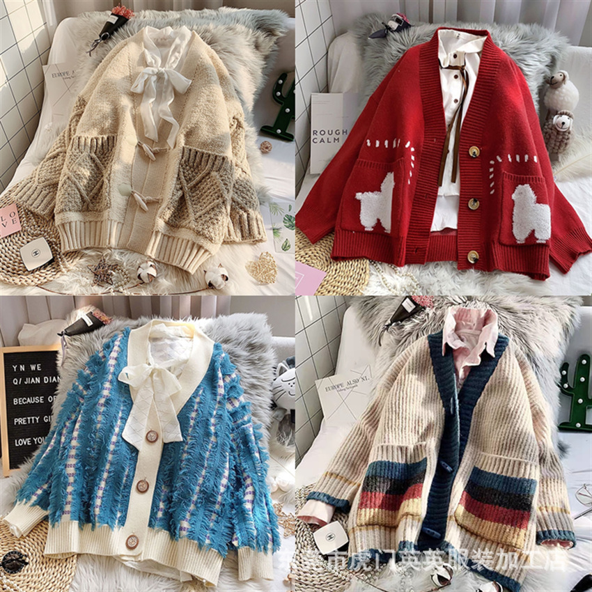 women‘s thick cardigan knitted coat stall supply stock miscellaneous large size fat girl cardigan sweater clothing tail goods