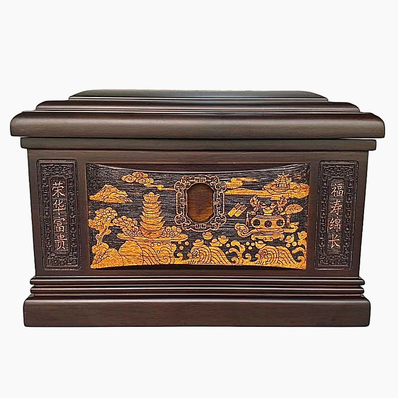 骨灰盒殡葬用品红木黑檀木骨灰盒下葬迁坟用寿盒小棺材男女款可用
