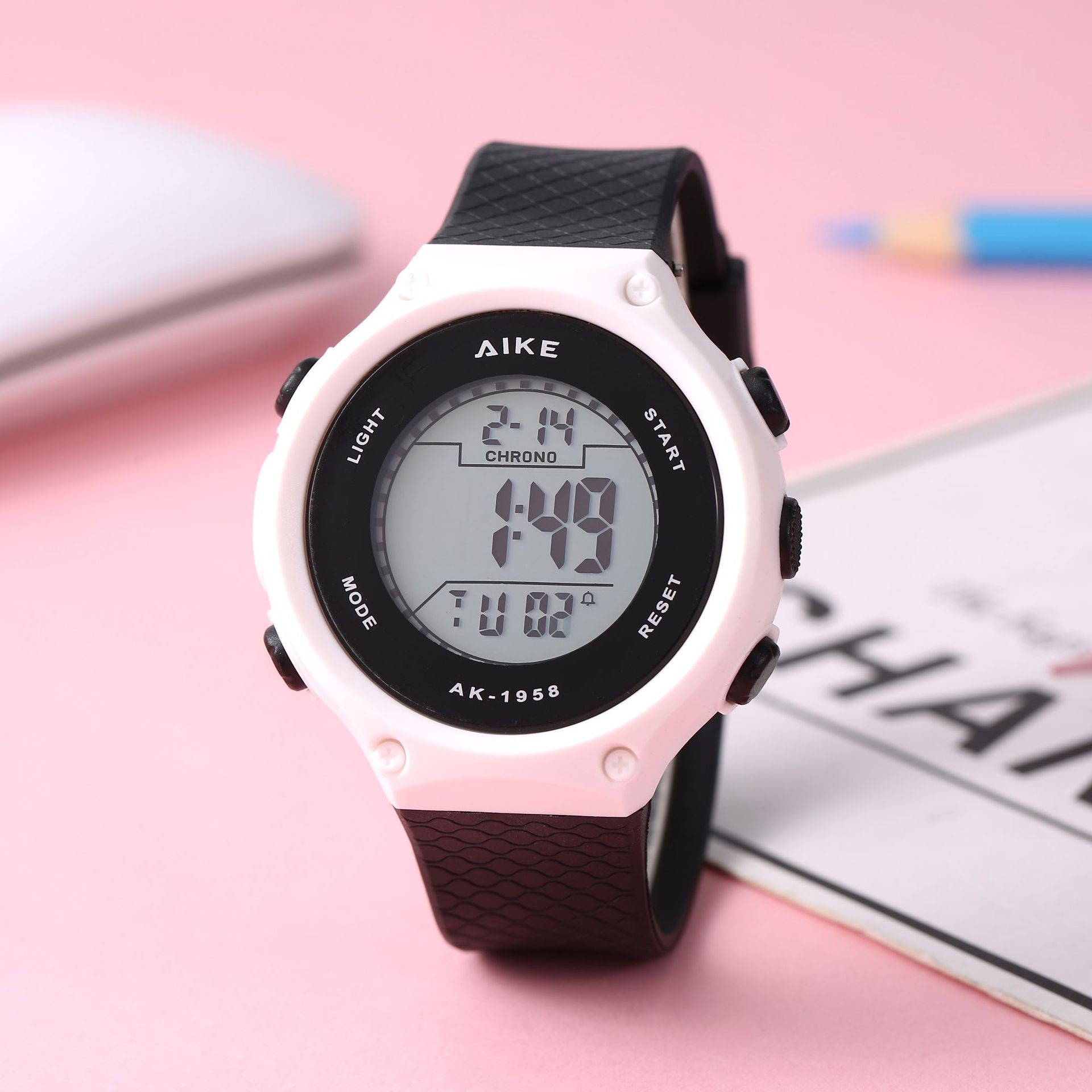 Aike 1958 Sports Electronic Watch Junior High School Student's Watch Waterproof Small Fresh Sweet TikTok Multi-Functional Trend