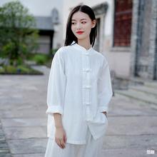 2023秋冬棉麻中式复古立领盘扣茶服衬衫打坐禅修女式晨练功太极服