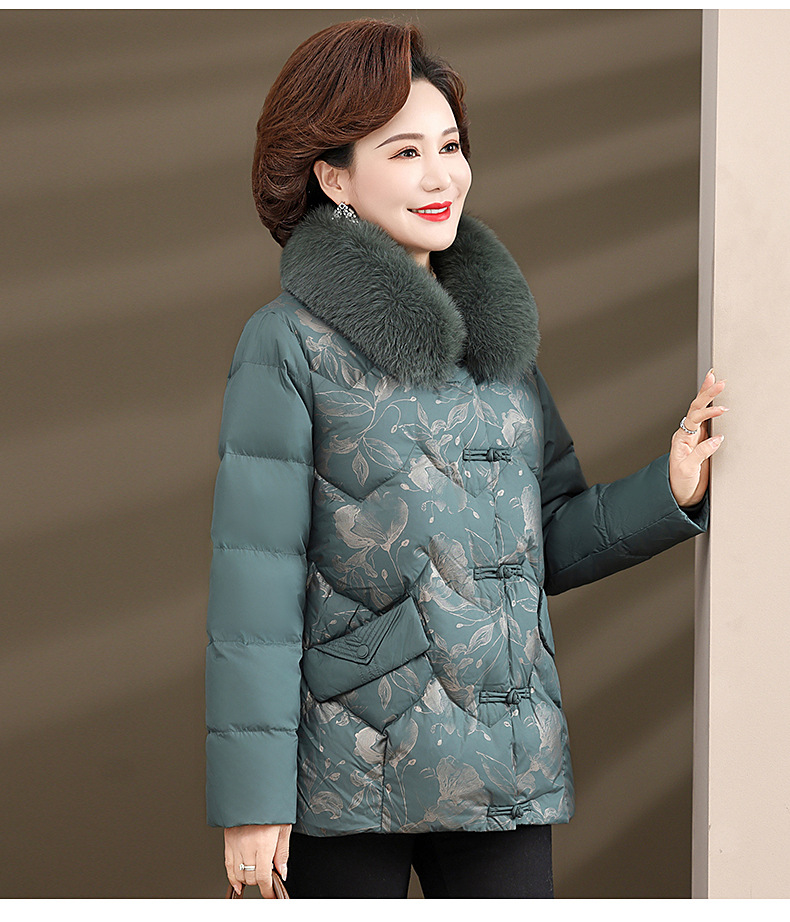中老年妈妈装棉服棉衣加绒加厚大毛领印花气质保暖外套40岁50女冬