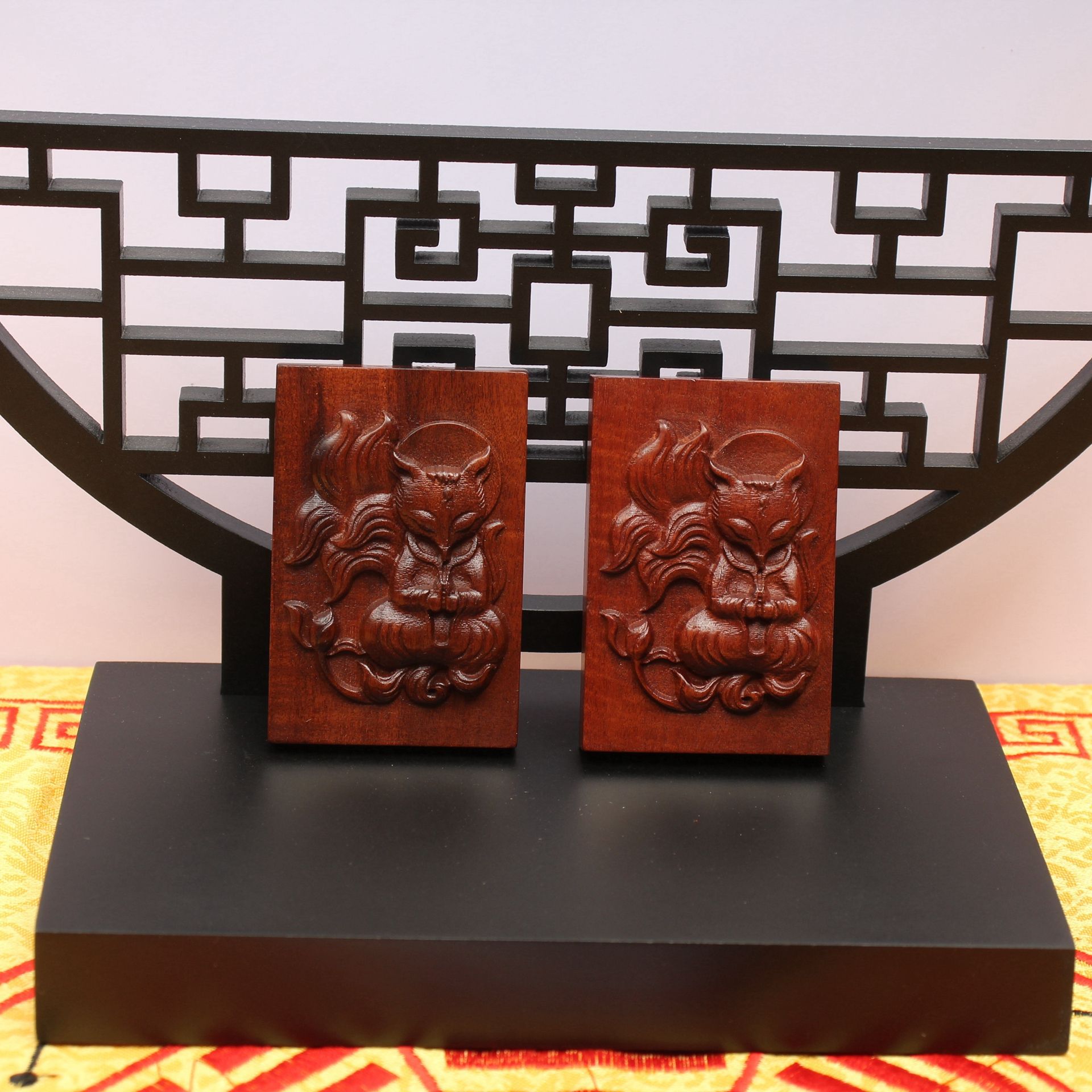 雷击枣木九尾狐仙牌46牌挂件吊坠道家法器随身配饰老料深色精雕