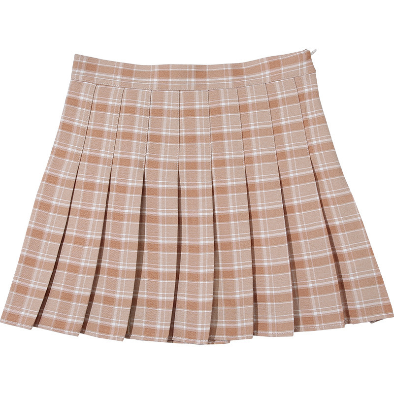 Skirt Cross-Border 2024 Spring/Summer New Patchwork Plaid Pleated College Anti-Exposure A- line Skort Women's Skirt