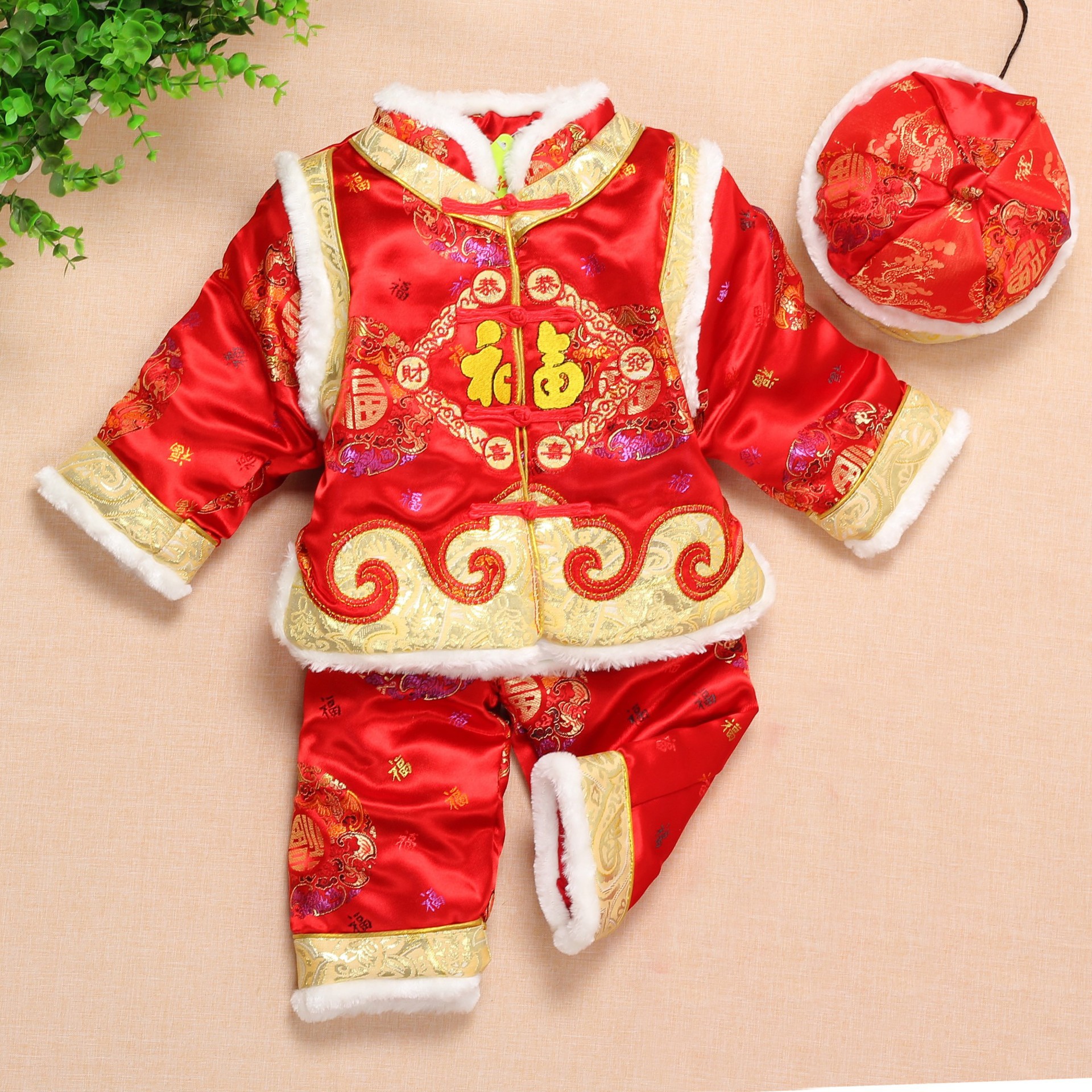 婴幼儿过年喜庆中国红汉服新款童装冬季宝宝周岁唐装儿童拜年服装