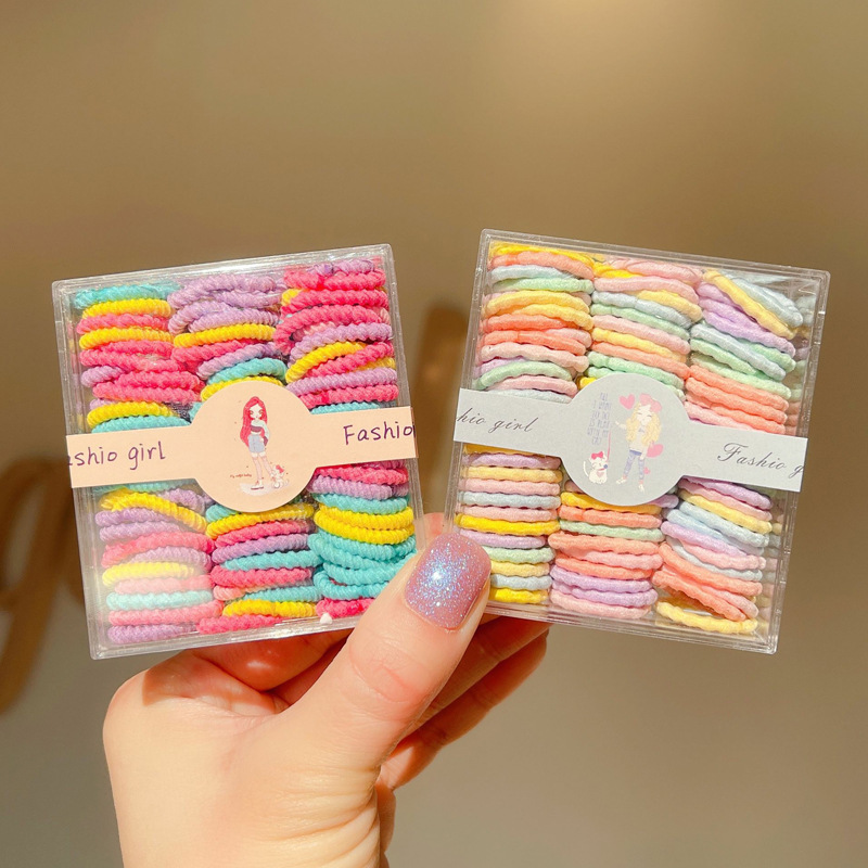 90 Boxed Children Seamless Small Rubber Band Candy Color Baby Hair Ring Cute High Elastic Hair Tie Wholesale