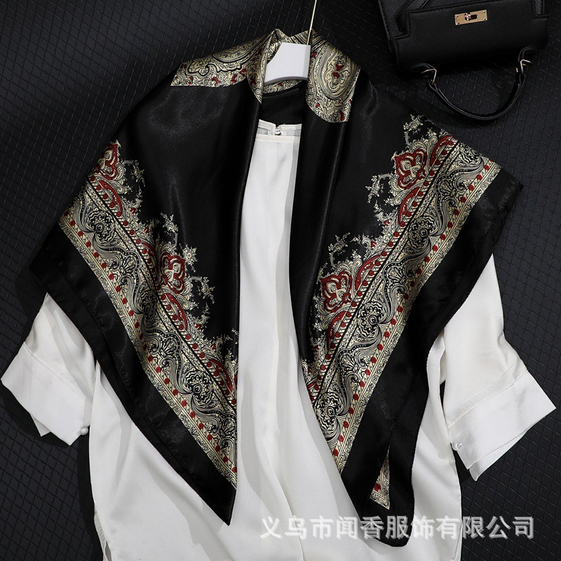 Totem Printed Large Kerchief 90cm Cashew Ethnic Style Scarf Satin Emulation Silk Scarf Silk Satin Sun Protection Headcloth
