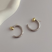 法式复古设计感一款两戴金属C形耳环s925银针个性百搭气质耳饰品