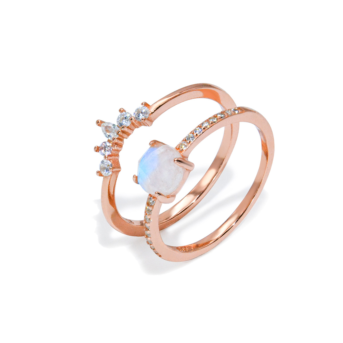 速卖通跨境热销月光石镶石套戒简约ins流行时尚s925纯银宝石指环