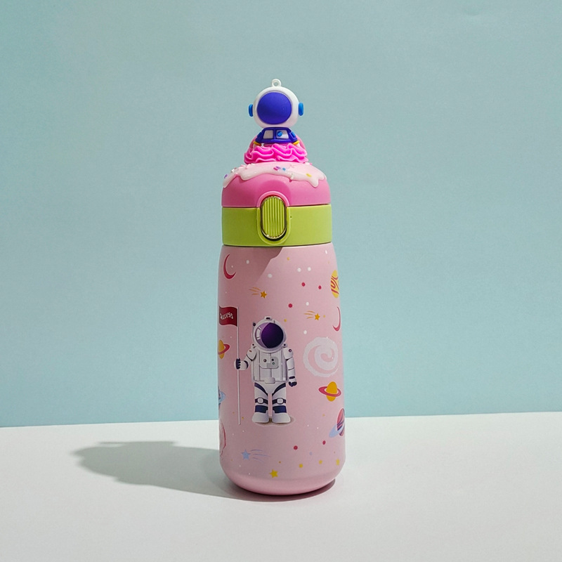 Factory Direct Sales Cross-Border 316 Stainless Steel Thermos Cup Solid Color Handle Cover Cartoon Uv Print Spaceman Big Belly Cup