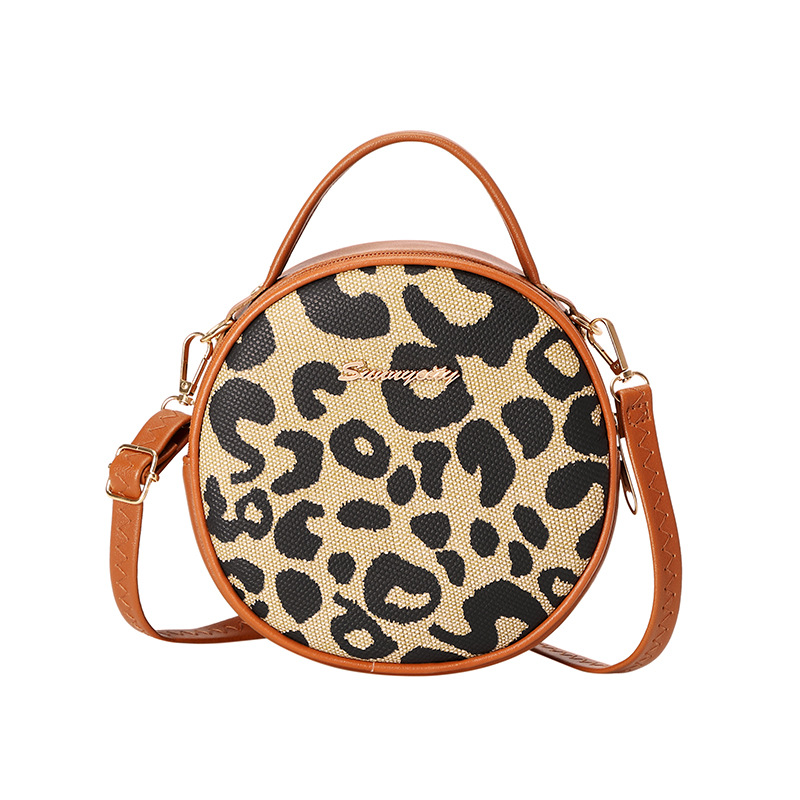 2022 Trend Vintage Leopard Print Printed Small round Bag Fashion Easy to Match Women's Crossbody Handbag Pack Mini Phone Bag