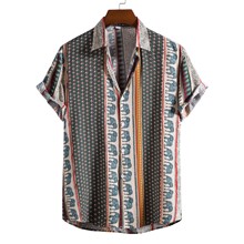 外贸工厂直营夏季新款男士短袖3D数码印花短袖衬衫四面弹夏威夷衫
