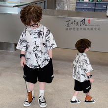 男童满印竹意新中式中国风夏款汉服套装儿童新品中国风唐装两件套