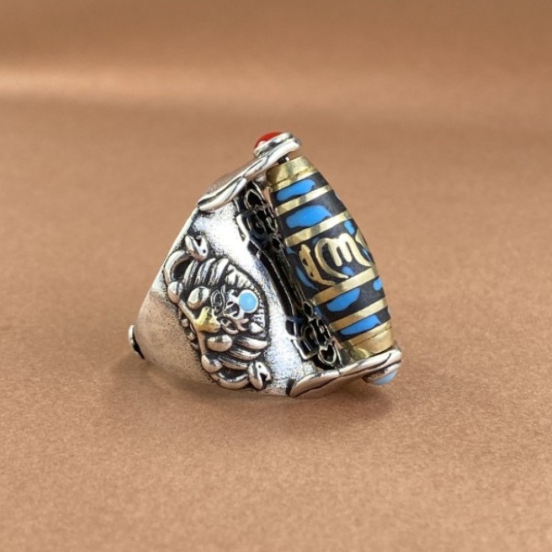 玉弘新款六字真言可转动大鹏男士戒指个性鸟霸气活口可调节指环-阿里