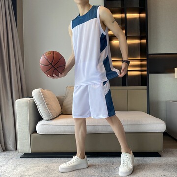篮球服夏季韩版运动背心套装男大码男装纯色冰丝无袖t恤速干短裤
