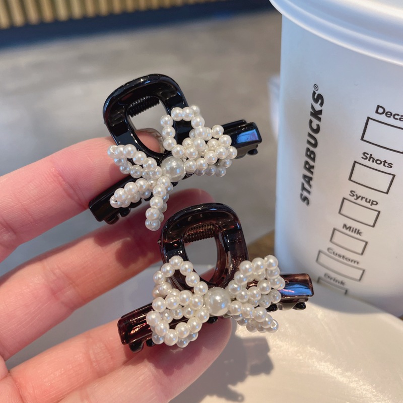 甜美珍珠蝴蝶结小抓夹名媛公主气质发夹后脑勺半夹发抓子小发卡