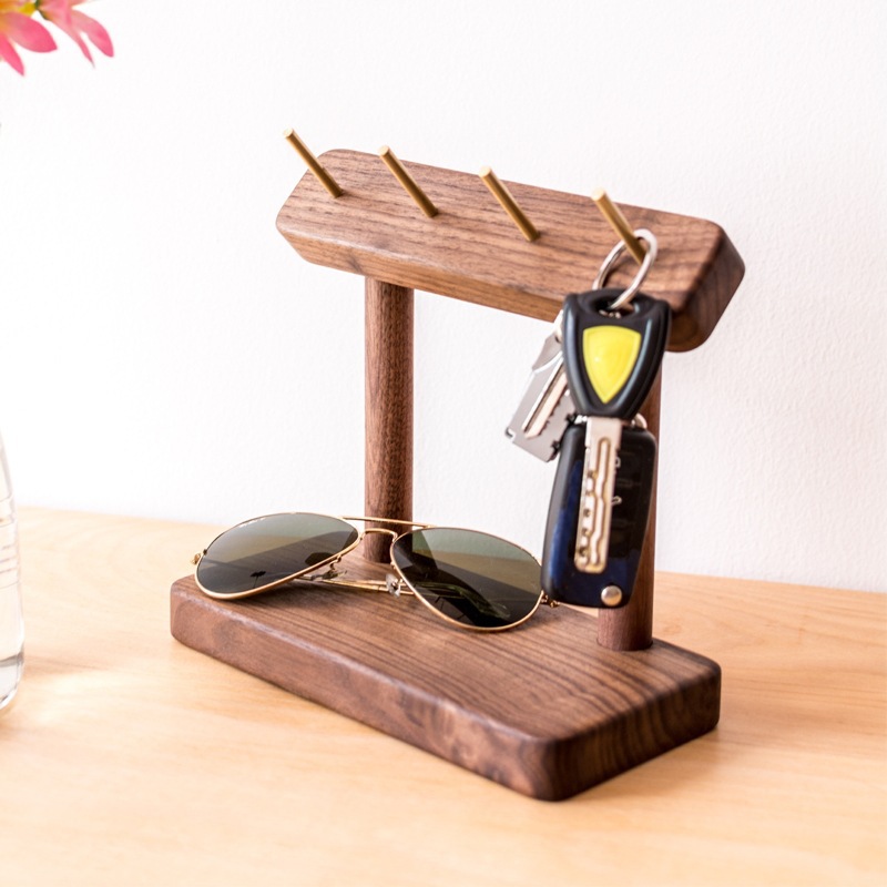 黄铜实木钥匙挂钩钥匙收纳架配饰架桌面置物架黑胡桃榉木架子