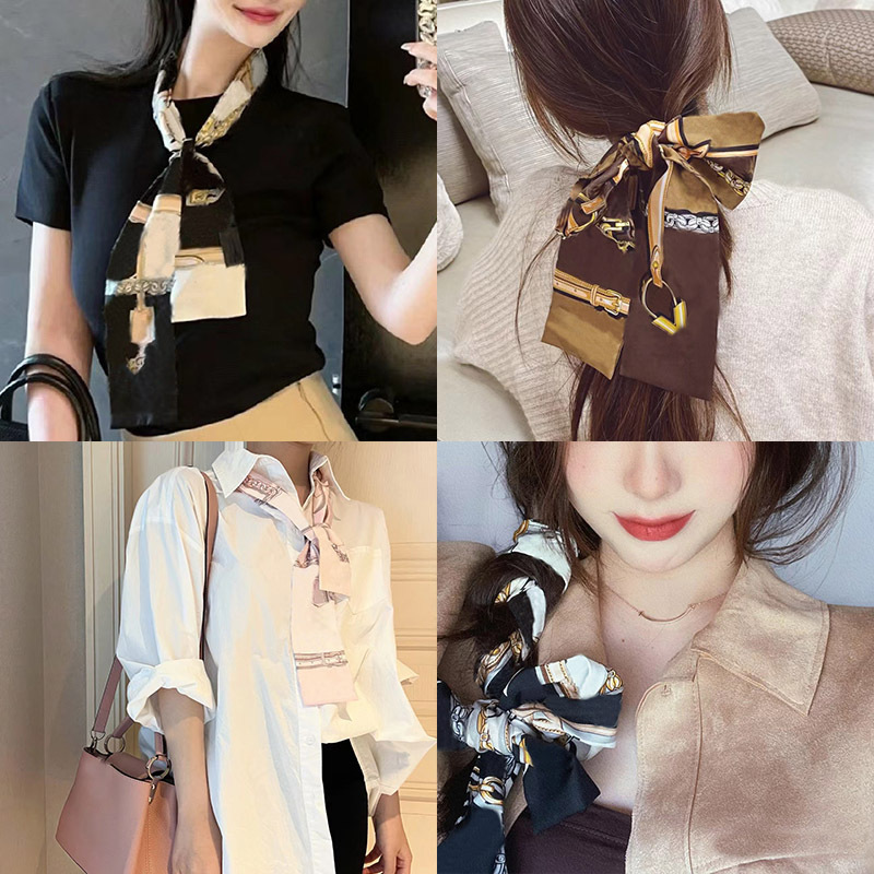 高版本真丝细窄长条小丝巾女高级感网红束发带飘带领巾绑包包丝巾