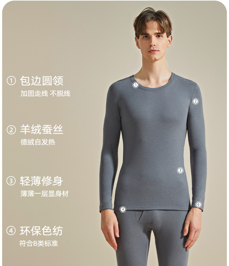 Autumn and Winter New De Velvet Heating Men's round Neck Thermal Underwear Set Acrylic Cashmere Silk Autumn Clothes Long Pants Men