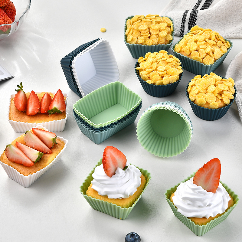 Amazon New Silicone Muffin Cup Baking Square Round Square Thickened Cake Mold Set Cupcake