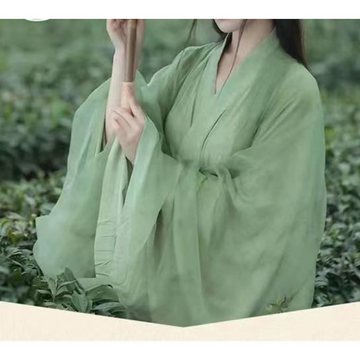 汉服女古风仙飘逸魏晋风绿色直裾大袖衫素色淡雅古装跨境批发代发