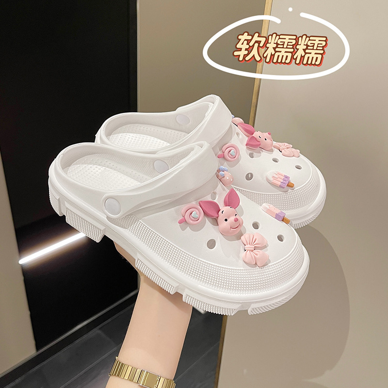 Women's Hole Shoes Summer Wear New Fashion Platform Beach Shoes Non-Slip Shit Feeling Closed-Toe Slippers Women's Nurse Shoes