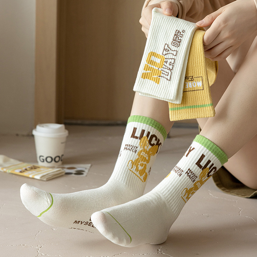 Autumn New Women's Long Socks Letter Pattern Long Sports Cotton Socks Casual Street Style Cross-Border Supply