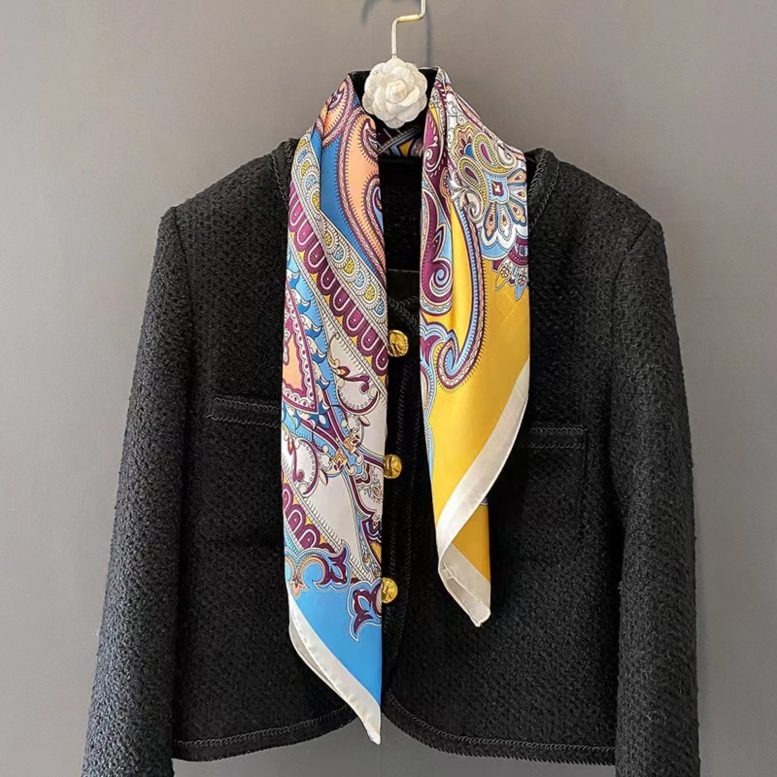 轻奢风仿真丝70*70小碎花方巾简约百塔气质丝巾发带飘带蝴蝶结头