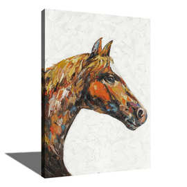 刀画厚油马头油画 大笔触抽象动物艺术海报装饰画 玄关无框帆布画