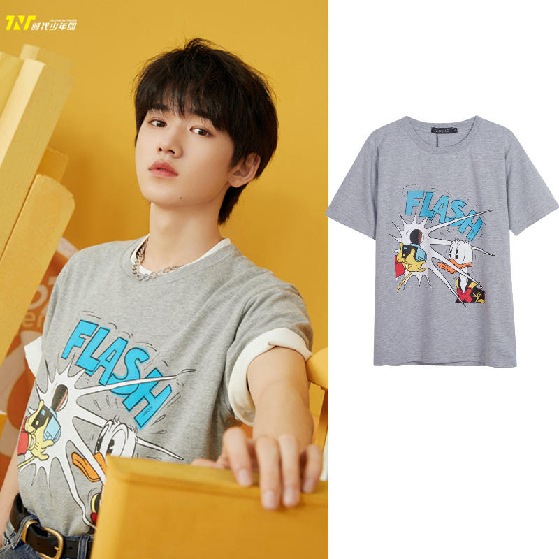 时代少年宋亚轩同款衣服宽松卡通字母印花情侣t恤男女短袖夏季