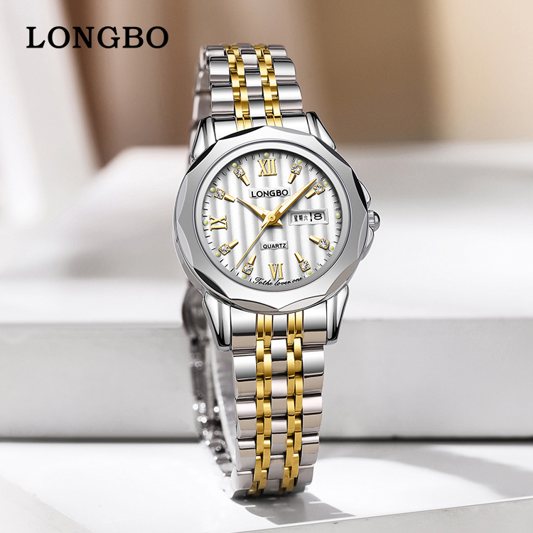 longbo/龙波男女手表商务时尚双日历石英表 防水情侣手表方胜钟表