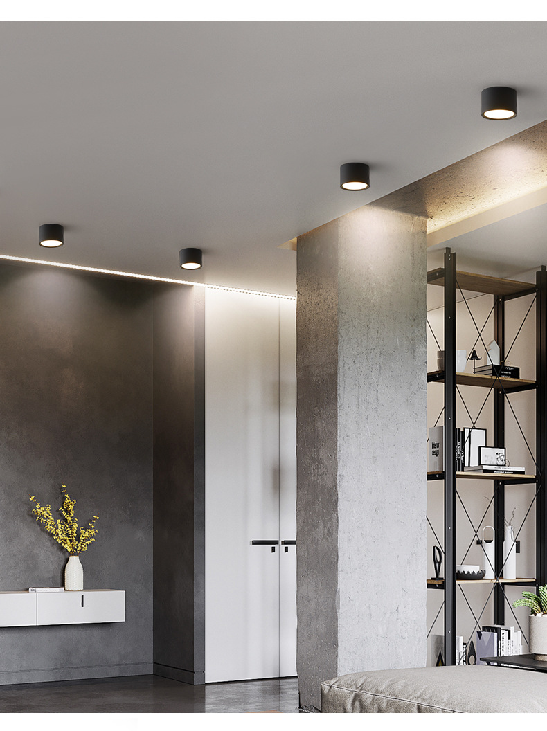 明装筒灯led天花灯免开孔木纹色北欧客厅家用走廊过道衣帽间灯具