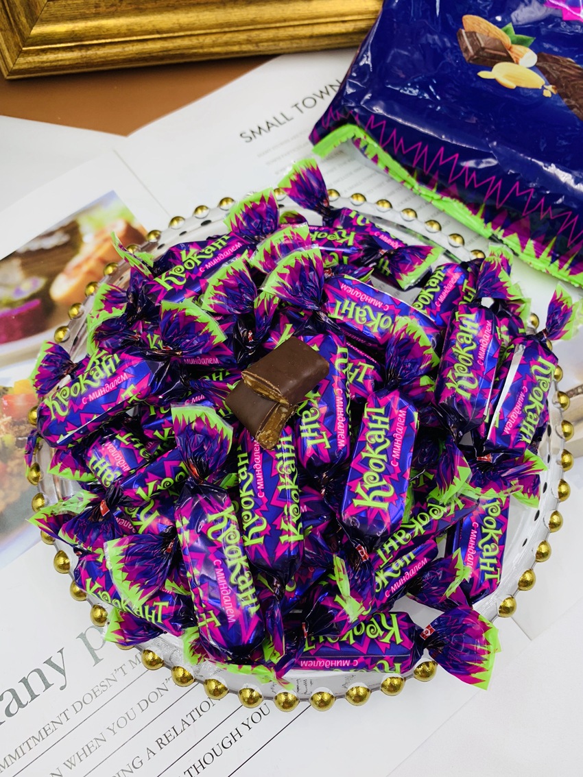 俄罗斯巧克力酥糖巧克力糖紫皮糖果婚庆喜糖零食品 一斤装