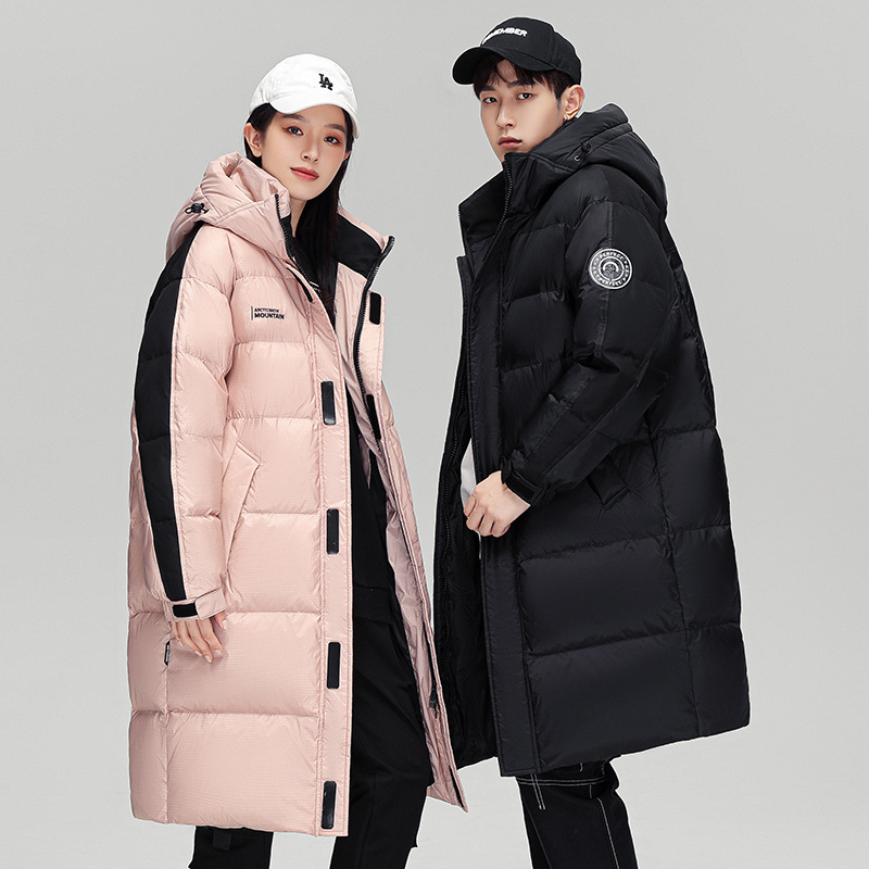 Fashion Brand Contrast Color Long down Jacket Men's and Women's over-the-Knee Couple Wear New National Standard 90 Duck down Thickened Hooded Jacket