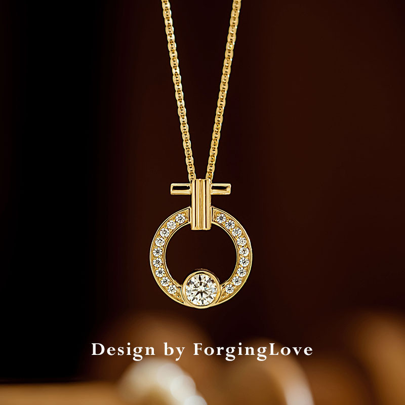 纯18k金ot吊坠女莫桑排钻满镶字母简约项链坠黄金珠宝首饰 12622